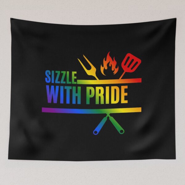Item preview, Sizzle With Pride, Classic pride flag graphic, BBQ Rainbow Graphic, BBQ, Outdoors, Summer, Party, LGBTQ, BBQ Grill, BBQ Foodie, Funny BBQ Slogan, Funny, Humor, designed and sold by PrideBeProud.