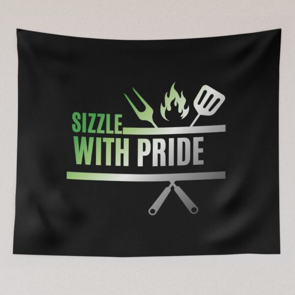 Item preview, Sizzle With Pride, Aromantic pride flag graphic, BBQ Rainbow Graphic, BBQ, Outdoors, Summer, Party, LGBTQ, BBQ Grill, BBQ Foodie, Funny BBQ Slogan, Funny, Humor, designed and sold by PrideBeProud.