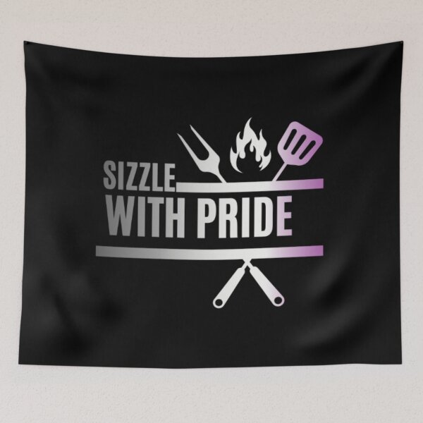Item preview, Sizzle With Pride, Asexual pride flag graphic, BBQ Rainbow Graphic, BBQ, Outdoors, Summer, Party, LGBTQ, BBQ Grill, BBQ Foodie, Funny BBQ Slogan, Funny, Humor, designed and sold by PrideBeProud.