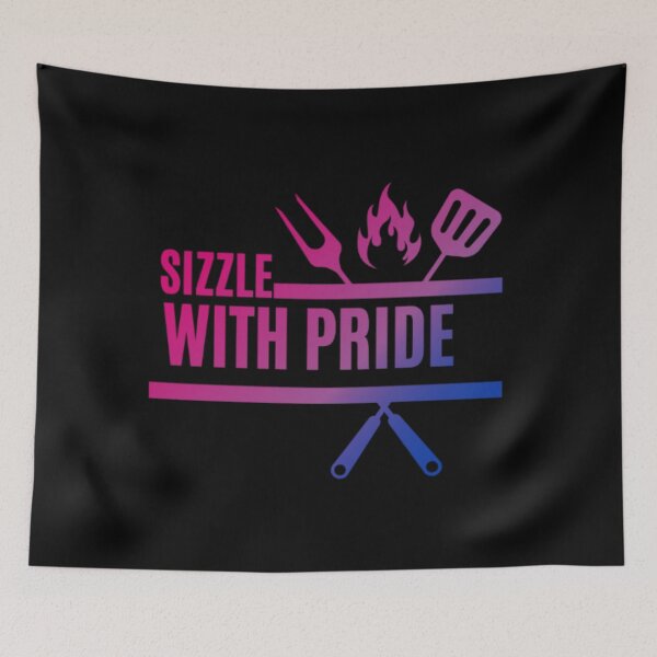 Item preview, Sizzle With Pride, Bisexual pride flag graphic, BBQ Rainbow Graphic, BBQ, Outdoors, Summer, Party, LGBTQ, BBQ Grill, BBQ Foodie, Funny BBQ Slogan, Funny, Humor, designed and sold by PrideBeProud.