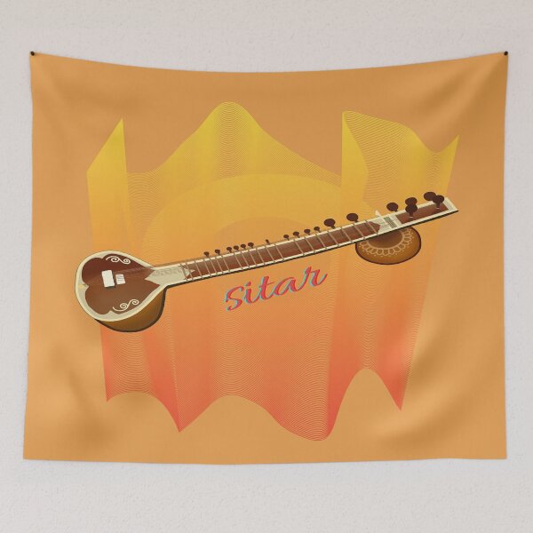 Item preview, A Sitar In Brown Tan Rust Gold & Red designed and sold by BrightrDayMusicArt.