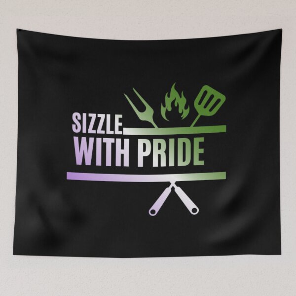 Item preview, Sizzle With Pride, Genderqueer pride flag graphic, BBQ Rainbow Graphic, BBQ, Outdoors, Summer, Party, LGBTQ, BBQ Grill, BBQ Foodie, Funny BBQ Slogan, Funny, Humor, designed and sold by PrideBeProud.
