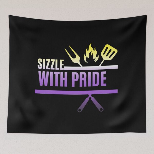 Item preview, Sizzle With Pride, Nonbinary pride flag graphic, BBQ Rainbow Graphic, BBQ, Outdoors, Summer, Party, LGBTQ, BBQ Grill, BBQ Foodie, Funny BBQ Slogan, Funny, Humor, designed and sold by PrideBeProud.