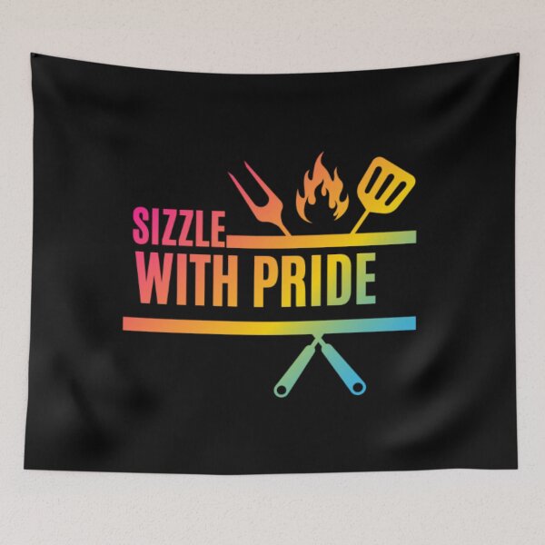 Item preview, Sizzle With Pride, Pansexual pride flag graphic, BBQ Rainbow Graphic, BBQ, Outdoors, Summer, Party, LGBTQ, BBQ Grill, BBQ Foodie, Funny BBQ Slogan, Funny, Humor, designed and sold by PrideBeProud.