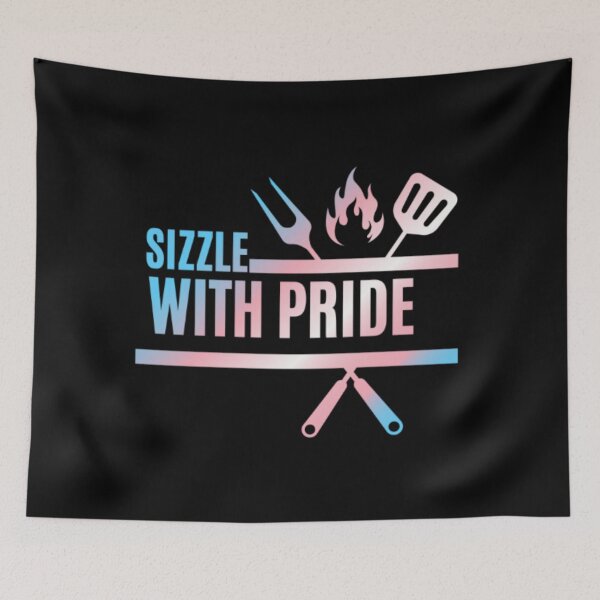 Item preview, Sizzle With Pride, Transexual pride flag graphic, BBQ Rainbow Graphic, BBQ, Outdoors, Summer, Party, LGBTQ, BBQ Grill, BBQ Foodie, Funny BBQ Slogan, Funny, Humor, designed and sold by PrideBeProud.