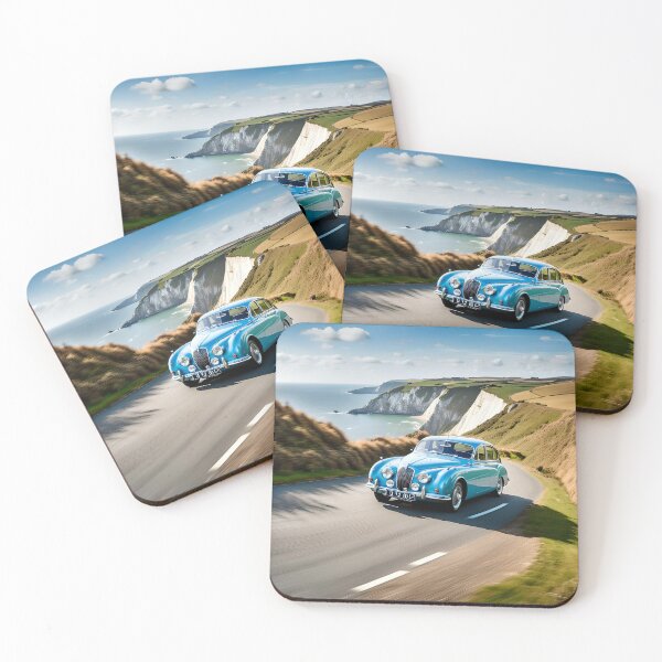 Item preview, Classic Jaguar on coastal road. designed and sold by TreadandTire.