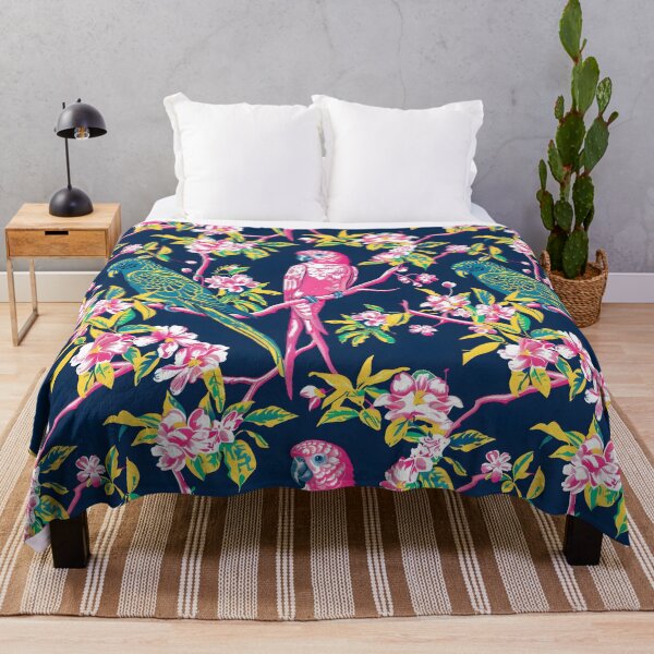 Item preview, Pink and green parrots in night chinoiserie garden designed and sold by SophieClimaArt.