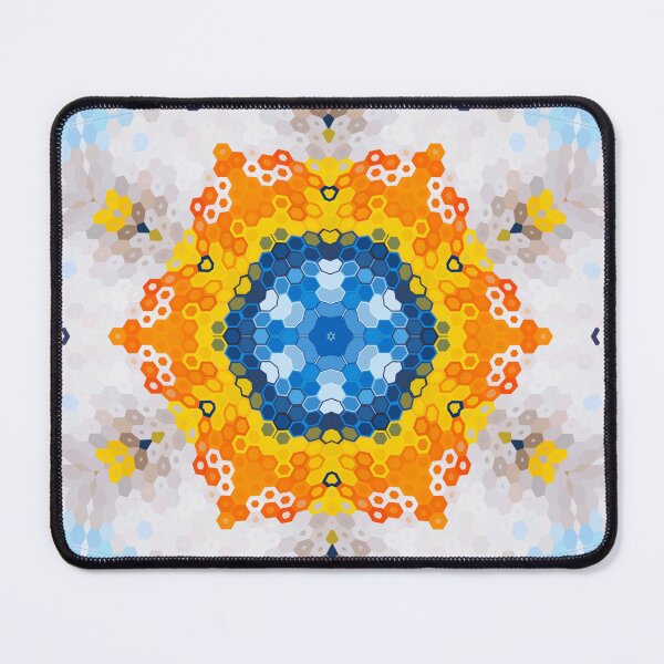 Item preview, Hex Mandala Blue Yellow Orange and White designed and sold by WormholeOrbital.