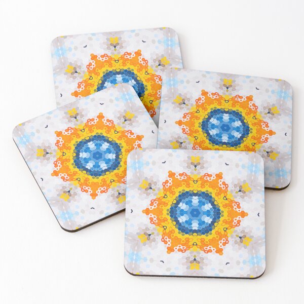 Item preview, Hex Mandala Blue Yellow Orange and White designed and sold by WormholeOrbital.