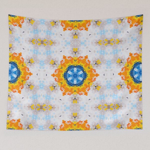 Item preview, Hex Mandala Blue Yellow Orange and White designed and sold by WormholeOrbital.