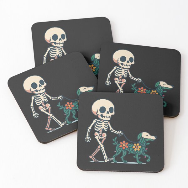 Item preview, Skeleton Walking a Flower Vine Dog – Minimalist Cute Skeleton Art designed and sold by ColorSplash123.