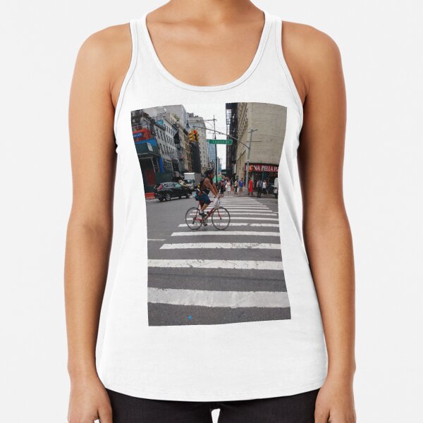 Zebra crossing, New York City, Manhattan, Brooklyn, New York, streets, buildings, pedestrians, #NewYorkCity, #Manhattan, #Brooklyn, #NewYork, #streets, #buildings, #skyscrapers, #cars, #pedestrians Racerback Tank Top