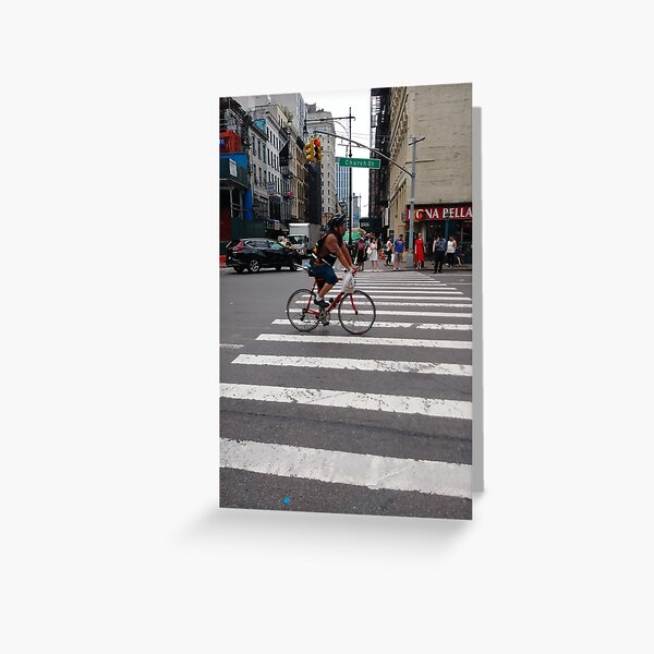Zebra crossing, New York City, Manhattan, Brooklyn, New York, streets, buildings, pedestrians, #NewYorkCity, #Manhattan, #Brooklyn, #NewYork, #streets, #buildings, #skyscrapers, #cars, #pedestrians Greeting Card