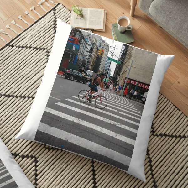 Zebra crossing, New York City, Manhattan, Brooklyn, New York, streets, buildings, pedestrians, #NewYorkCity, #Manhattan, #Brooklyn, #NewYork, #streets, #buildings, #skyscrapers, #cars, #pedestrians Floor Pillow