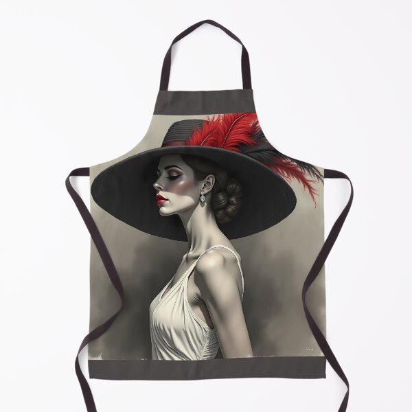 Item preview, Vintage Charcoal Portrait of an Elegant Woman in a Black Hat with Red Feathers designed and sold by VA Design.