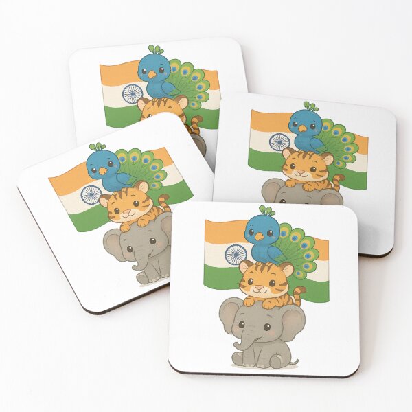 Item preview, India Animal Stack – Elephant, Tiger & Peacock with Flag designed and sold by Print-Zoo.