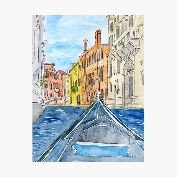 Item preview, Venice Gondola Ride Watercolor Print – Romantic Canal Art from Gondolier View in Italy designed and sold by Kubytovych Studio.
