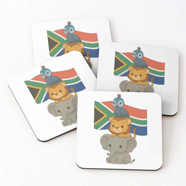 Item preview, South Africa Animal Stack – Elephant, Lion & Bird with Flag designed and sold by Print-Zoo.