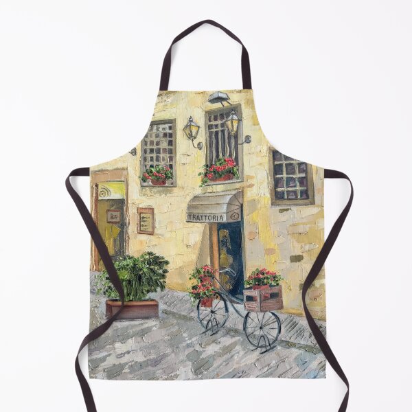 Item preview, Italian Trattoria Street Scene – Romantic Tuscany Oil Painting Print with Bicycle and Flowers designed and sold by Kubytovych Studio.