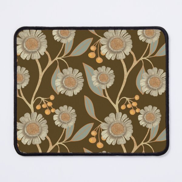 Item preview, Big, bold daisies and berries on warm choc brown designed and sold by phatlizzardart.