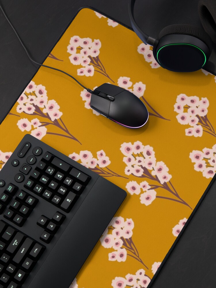 Thumbnail 4 of 5, Mouse Pad, Mustard Cherry Blossoms designed and sold by indysign.