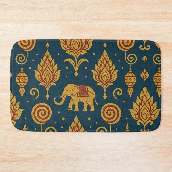 Item preview, Elegant Lanna Thai Pattern – Gold Elephants & Lanterns Design designed and sold by HAFIZ-DP.