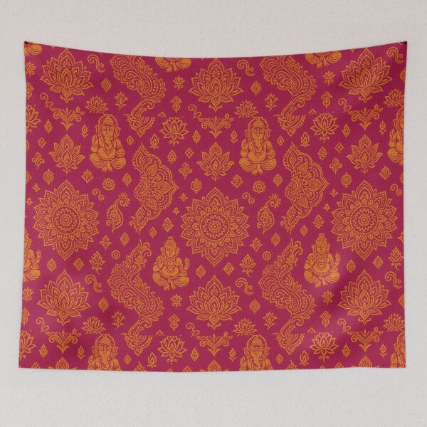 Item preview, Indian Mandala & Ganesha Pattern – Pink Orange Gold Textile Design designed and sold by HAFIZ-DP.