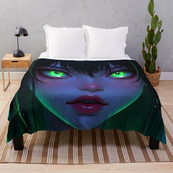 Artikelvorschau, Neon-Cyberpunk-Mädchen mit leuchtend grünen Augen entworfen und verkauft von VA Design.