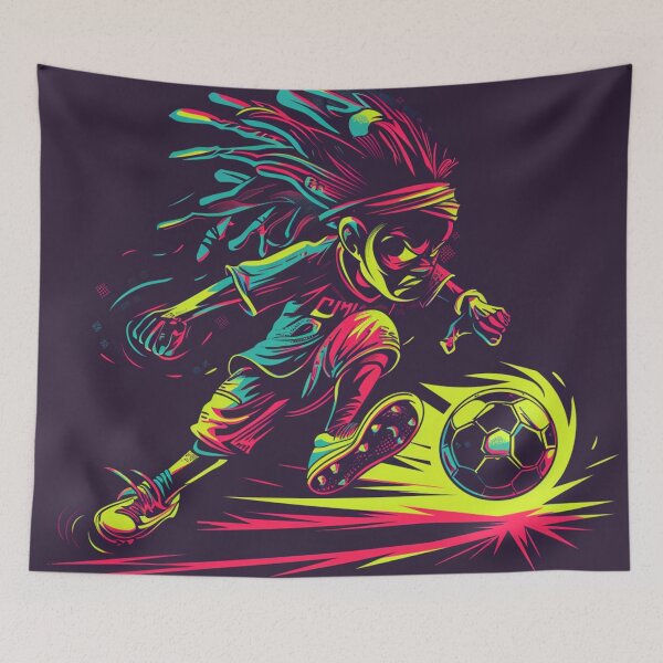 Item preview, a cute football player in action pose about to kick a soccer ball, with a wild deathrock and reggae hairstyle V.2 designed and sold by nichaplus.