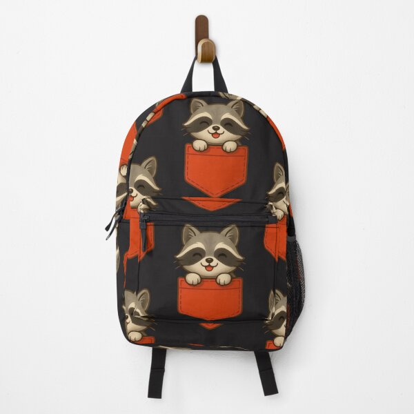 Item preview, Mapache travieso con bolsillo rojo – Arte animal divertido designed and sold by PrintandJoy.