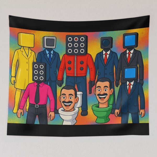 Item preview, Colorful Skibidi Toilet Camera Men Team Cartoon Horizontal designed and sold by Cartoonaty.