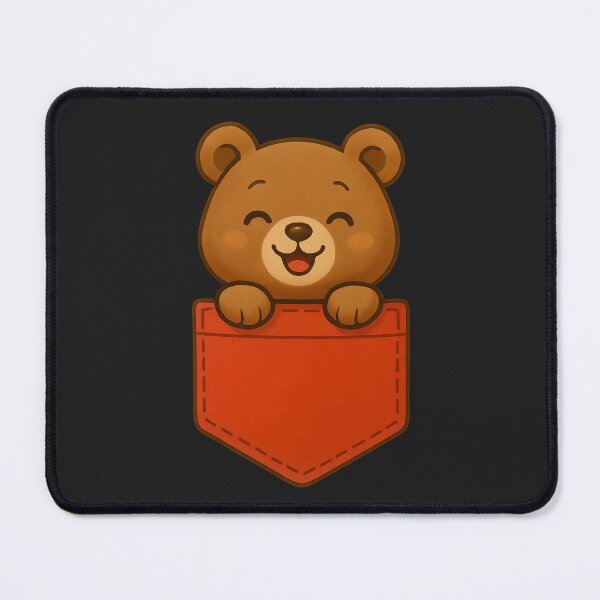 Item preview, Cuddly Bear in Red Pocket – Cozy Animal Art designed and sold by PrintandJoy.