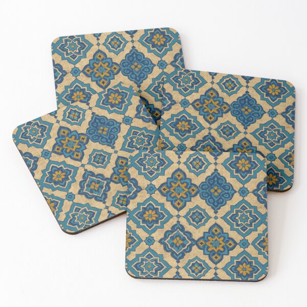 Item preview, Moroccan Tile Pattern – Blue, Teal & Mustard on Stone Texture designed and sold by HAFIZ-DP.