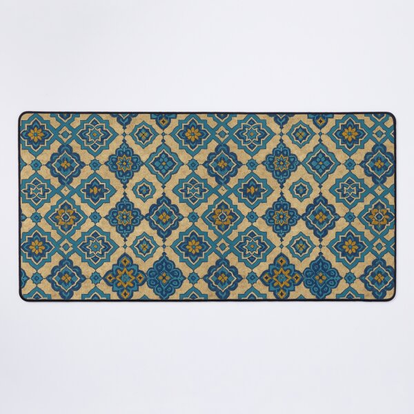 Item preview, Moroccan Tile Pattern – Blue, Teal & Mustard on Stone Texture designed and sold by HAFIZ-DP.