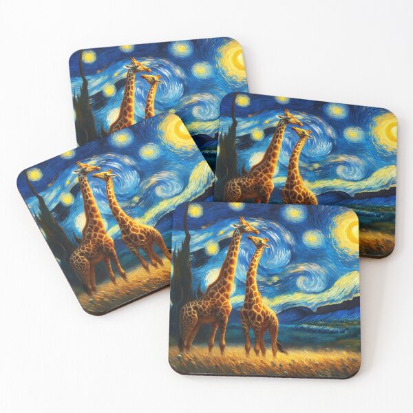 Item preview, Starry Night Giraffe Couple – Romantic Van Gogh Style Animal Art designed and sold by EmeraldeaArt.