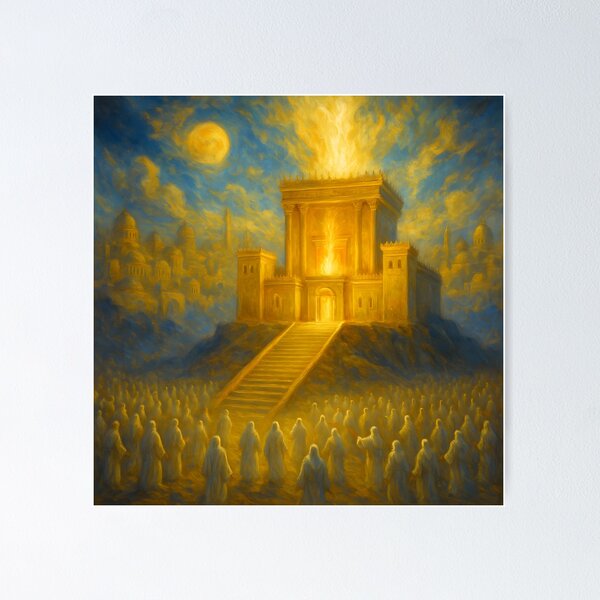 Item preview, Third Temple Prophetic Art – Glorious Jerusalem Temple Painting | Messianic Wall Poster for Jewish Homes & Prayer Rooms designed and sold by AbstractAuraArt.