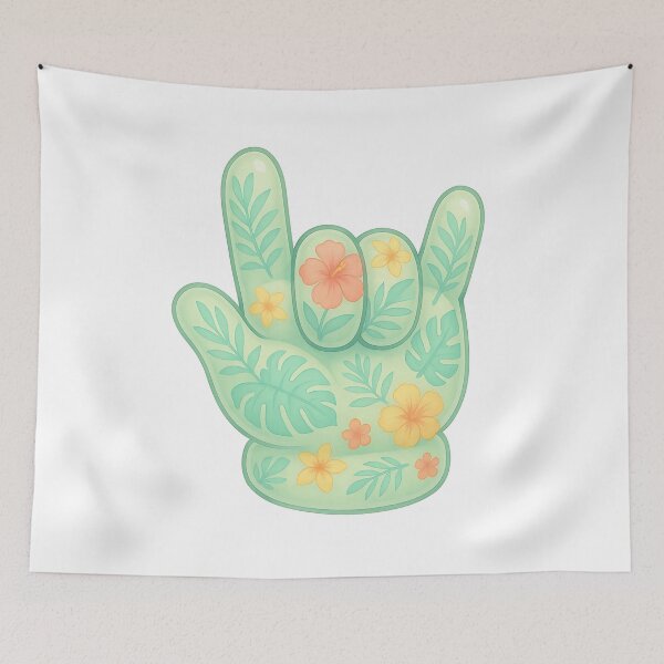 Item preview, ASL I Love You Tropical Glove – Pastel Floral Summer Art designed and sold by momo9981.