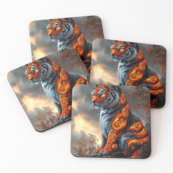 Item preview, Mystic Flame Tiger – Glowing Tribal Spirit Beast Fantasy Art designed and sold by AP_1979.