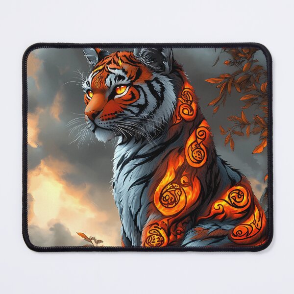 Item preview, Mystic Flame Tiger – Glowing Tribal Spirit Beast Fantasy Art designed and sold by AP_1979.