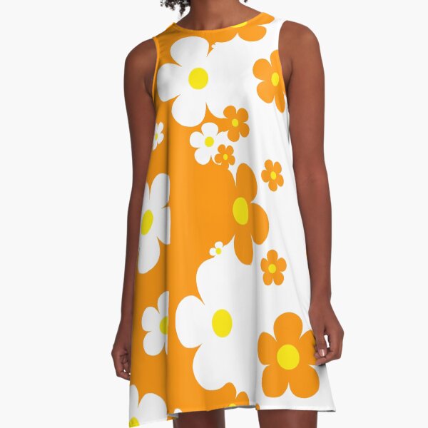 Item preview, 60's Retro Pop Small Flowers in Orange and White designed and sold by MellowCat.