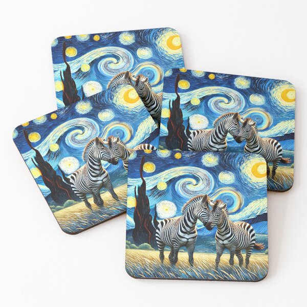 Artikelvorschau, Zebrapaar unter Sternennacht – Romantische, von Van Gogh inspirierte Tierkunst entworfen und verkauft von EmeraldeaArt.
