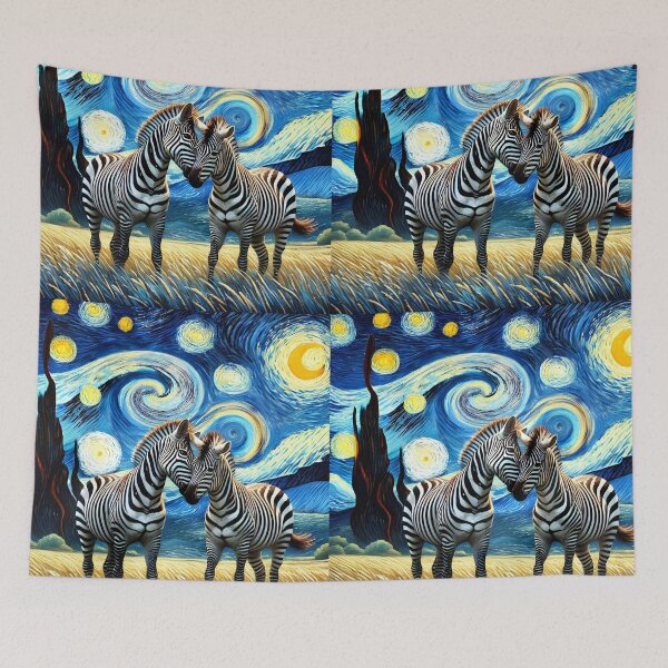 Artikelvorschau, Zebrapaar unter Sternennacht – Romantische, von Van Gogh inspirierte Tierkunst entworfen und verkauft von EmeraldeaArt.