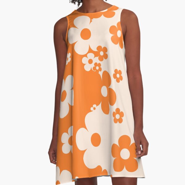 Item preview, 60's Retro Pop Small Flowers in Orange and Cream designed and sold by MellowCat.