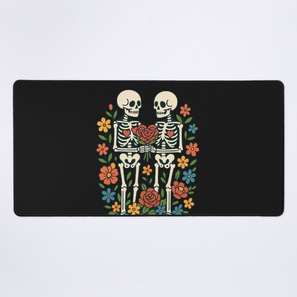 Item preview, Skeleton Couple Sharing Heart-Shaped Rose Bouquet – Romantic Skull Art designed and sold by ColorSplash123.