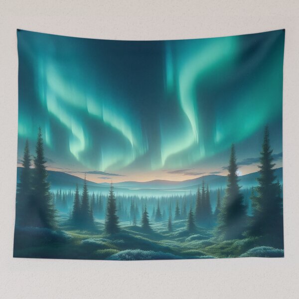Item preview, Realistic Northern Lights Over Pine Forest Landscape designed and sold by FusionGaze.
