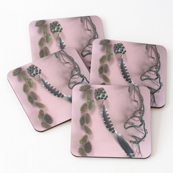 Item preview, Nature still life with burs, feathers, wasp nest and grape tendrils designed and sold by EveryDayDabble.