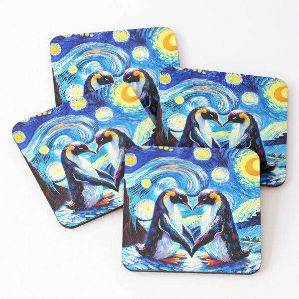 Item preview, Penguin Couple in Love – Van Gogh Starry Night Inspired Romantic Scene designed and sold by EmeraldeaArt.