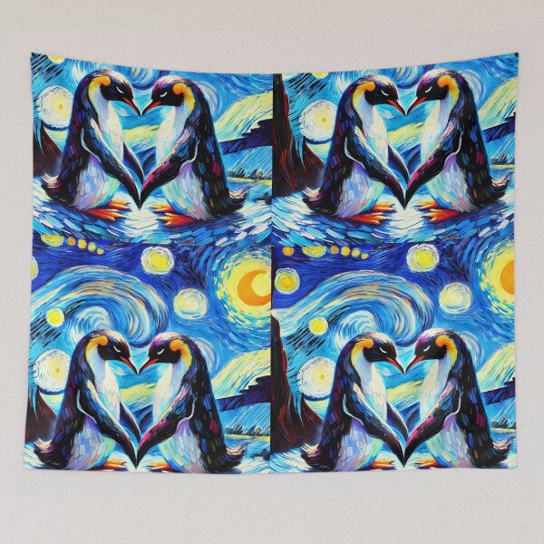Item preview, Penguin Couple in Love – Van Gogh Starry Night Inspired Romantic Scene designed and sold by EmeraldeaArt.