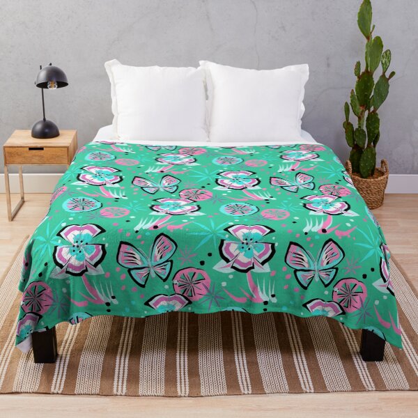 Item preview, Pink Butterflies Floral on Mint Green Seamless Repeat designed and sold by Sharon Schwalbe.