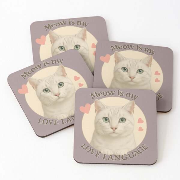 Item preview, Cute White Cat Art - Meow is My Love Language Quote Design designed and sold by Inspired by CarMa.